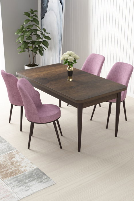 Hanah Home Juego de Mesa y Sillas de Comedor 5 Piezas, Aglomerado Melamina, Patas Metal, 110x76x71cm Mesa, 45x91x42cm Sillas, Barroco/Rosa